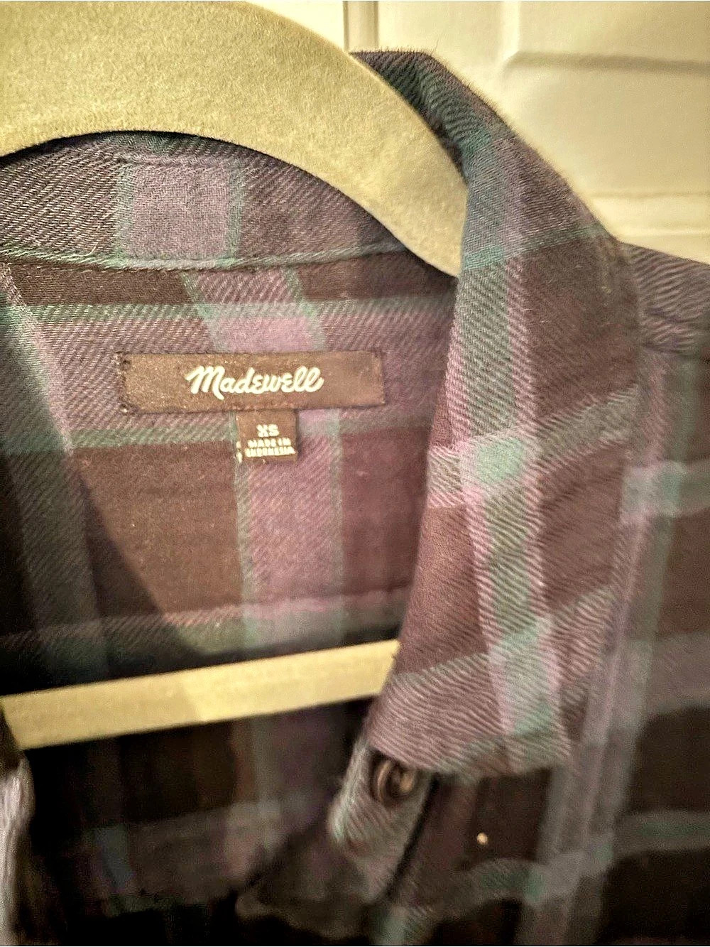 Madewell Green Black Plaid Button - Picture 3 of 4